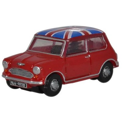 Austin Mini RHD (Right Hand Drive) Tartan Red with Union Jack Top 1/148 (N) Scale Diecast Model car by Oxford Diecast