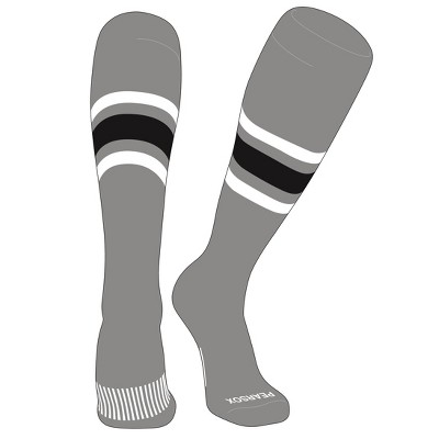 PEAR SOX Striped OTC Baseball, Softball, Football Socks (B) Silver, White, Black