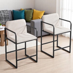 Mshliw Set of 2 Modern Upholstered Counter Height Bar Stools with Armrests, Fabric Padded Seat & Sturdy Metal Frame, Comfortable Dining Chairs - 1 of 4