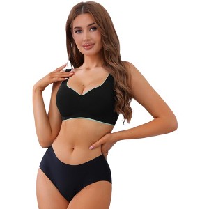 Allegra K Women's V-Neck Contrast Trim Comfort and Breathable Bralettes - 1 of 4