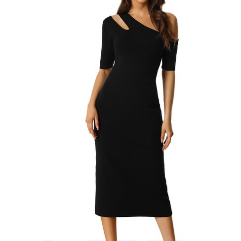 Black short outlet sleeve sweater dress