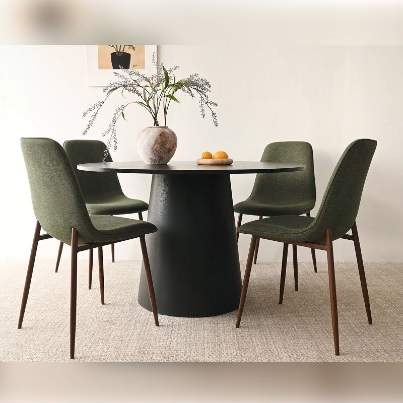 Black Round Dining Table Set For 4,Upholstered Armless Dining Chairs with Manufactured wood Grain Top Modern Round Dining Table Set-The Pop Maison, 1 of 10
