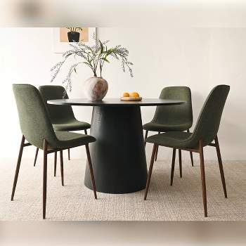 Black Round Dining Table Set For 4,Upholstered Armless Dining Chairs with Manufactured wood Grain Top Modern Round Dining Table Set-The Pop Maison