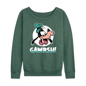 Women's - Disney - Goofy Gawrsh Lightweight French Terry Wide Neck Long Sleeve Graphic Shirt - 1 of 4