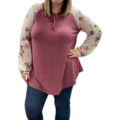 Women's Tie Front Floral Sweater - honeyme