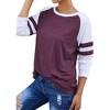 Nlife Women Stripe Splice Shirt Long Sleeve Crew Neck Colorblock Blouse - 3 of 4