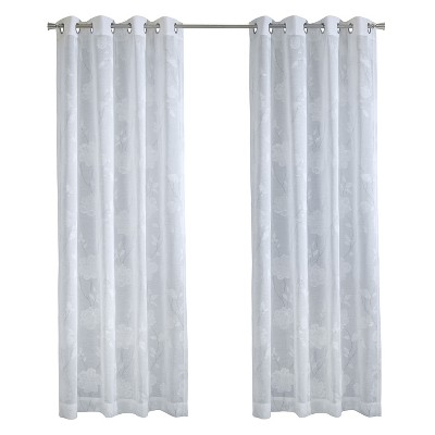 Habitat 100% Polyester Giardino Light Filtering Faux Linen Leaf Grommet Curtain Panel 52" x 63" White