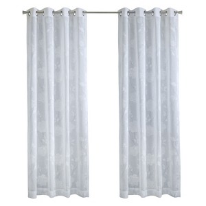 Habitat 100% Polyester Giardino Light Filtering Faux Linen Leaf Grommet Curtain Panel 52" x 63" White - 1 of 4