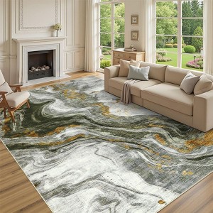 Large Modern Rugs for Living Room 9x12 Non-Slip Abstract Print Floor Mats, Stain-Resistant Low Pile Accent Rugs, Foldable Ultra-Thin Indoor Carpet - 1 of 4