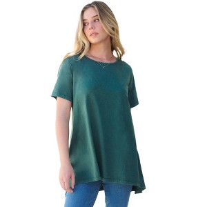 Roaman's Women's Plus Size Lace Back Swing Ultimate Tee - 1 of 2