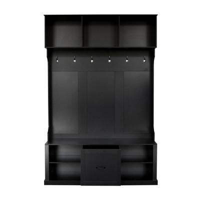 Vynxaria Hall Trees: 57-Inch Entryway Solution with Hooks, Bench, and Storage Drawer