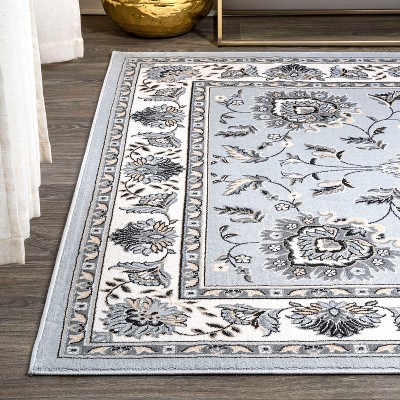 Light Gray and Cream Synthetic Persian Style Area Rug, 4' x 6'