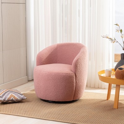 Swivel Accent Chair Small Barrel Chair Teddy Fabric Upholstered Armchair With Back Single Sofa Chair For Living Room-Maison Boucle‎