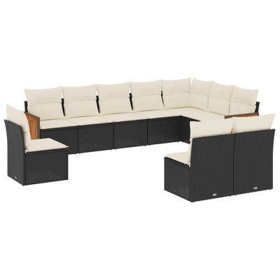 vidaXL 10 Piece Patio Sofa Set with Cushions - Black and Cream Without Table