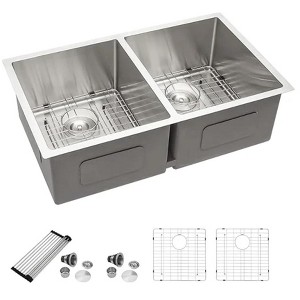 Dcolora 33 Inch Undermount Double Bowl Kitchen Sink 50/50 Split 16 Gauge 304 Stainless Steel Large Double Sinks, 33"x19"x10 Rounder Corner - 1 of 1