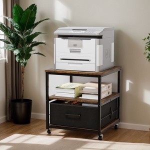 Karl Home 3-Tier Printer Stand with Non-Woven Drawers P2 Particleboard Weathered Wood Emboss 19.7x19.7x22 Inches - 1 of 4