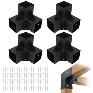 Pergola Brackets Kit for 6"x 6" (Actual 5.6" X 5.6") Lumber,4Pcs 3-Way Heavy Duty Steel Corner Bracket Woodworks Kit for Gazebo,Patio Pergolas - 1 of 4