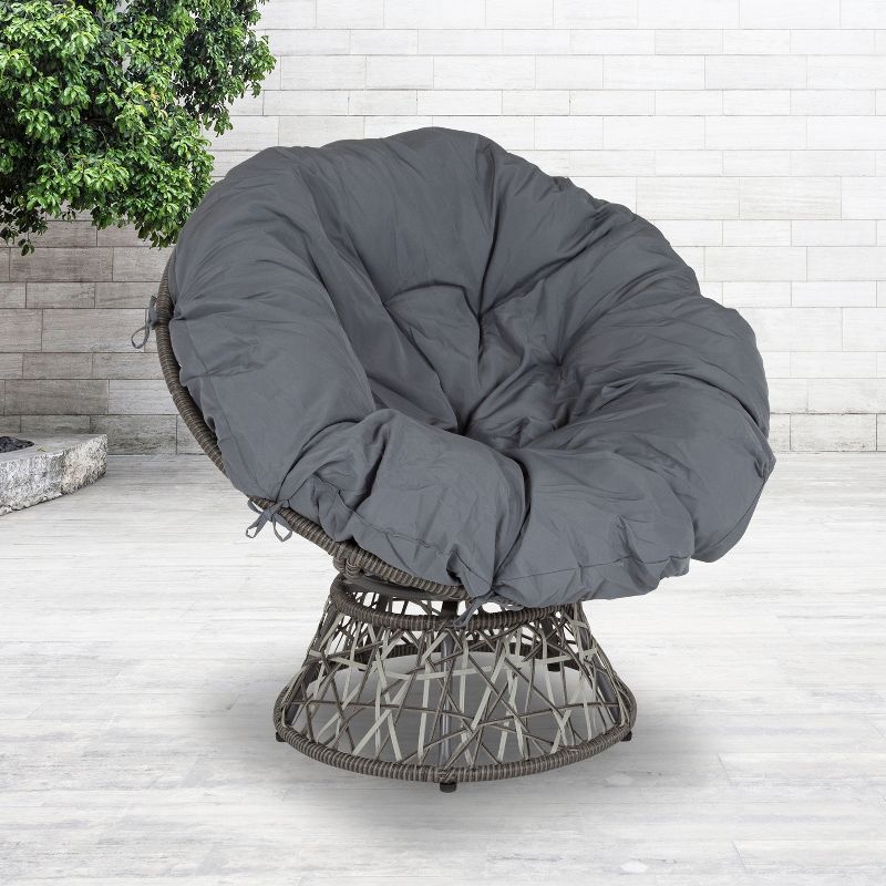 Emma and Oliver Swivel Patio Chair with Dark Gray Cushion, 2 of 6