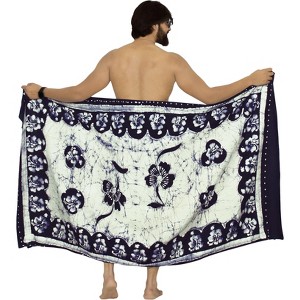 LA LEELA Men's Beachwear Wraps Vacation Pareo Regular Holiday Dashiki Summer Swimwear Sarong Long Shower Beach Wrap One Size Floral Blue - 1 of 4