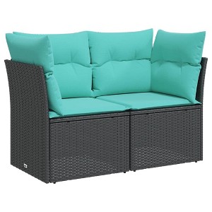 vidaXL Patio Sofa with Cushions - 2-Seater Outdoor Loveseat - Black Poly Rattan - Storage Function - Comfortable - UV-Resistant - 1 of 4