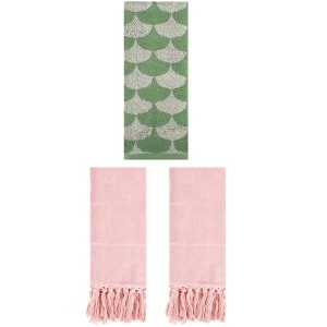 REGALWOVEN 3 Packs Geometric and Solid Absorbent Soft Cotton Hand Towel Set - 1 of 4