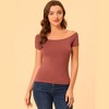 INSPIRE CHIC Women's Short Sleeves Off The Shoulder Stretchy Fabric Solid Crop Top - 4 of 4