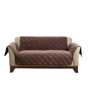 Microfiber Loveseat Furniture Cover Chocolate - Sure Fit: Polyester Slipcover, Machine Washable, Indoor Use - 1 of 4