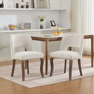 Sapphtopaz Modern Simple Wooden Dining Chairs Set of 2,  Upholstered Farmhouse Kitchen Chairs with Curved Back for Dining Room, Kitchen - 1 of 4