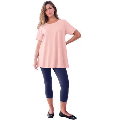 Roaman's Plus Size Cotton Ultimate Swing Tee With Keyhole Back