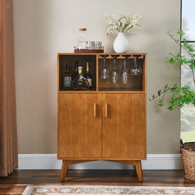 31.5" Liquor Cabinet with Wine Glass Holder & Wine Rack & Adjustable Shelf
