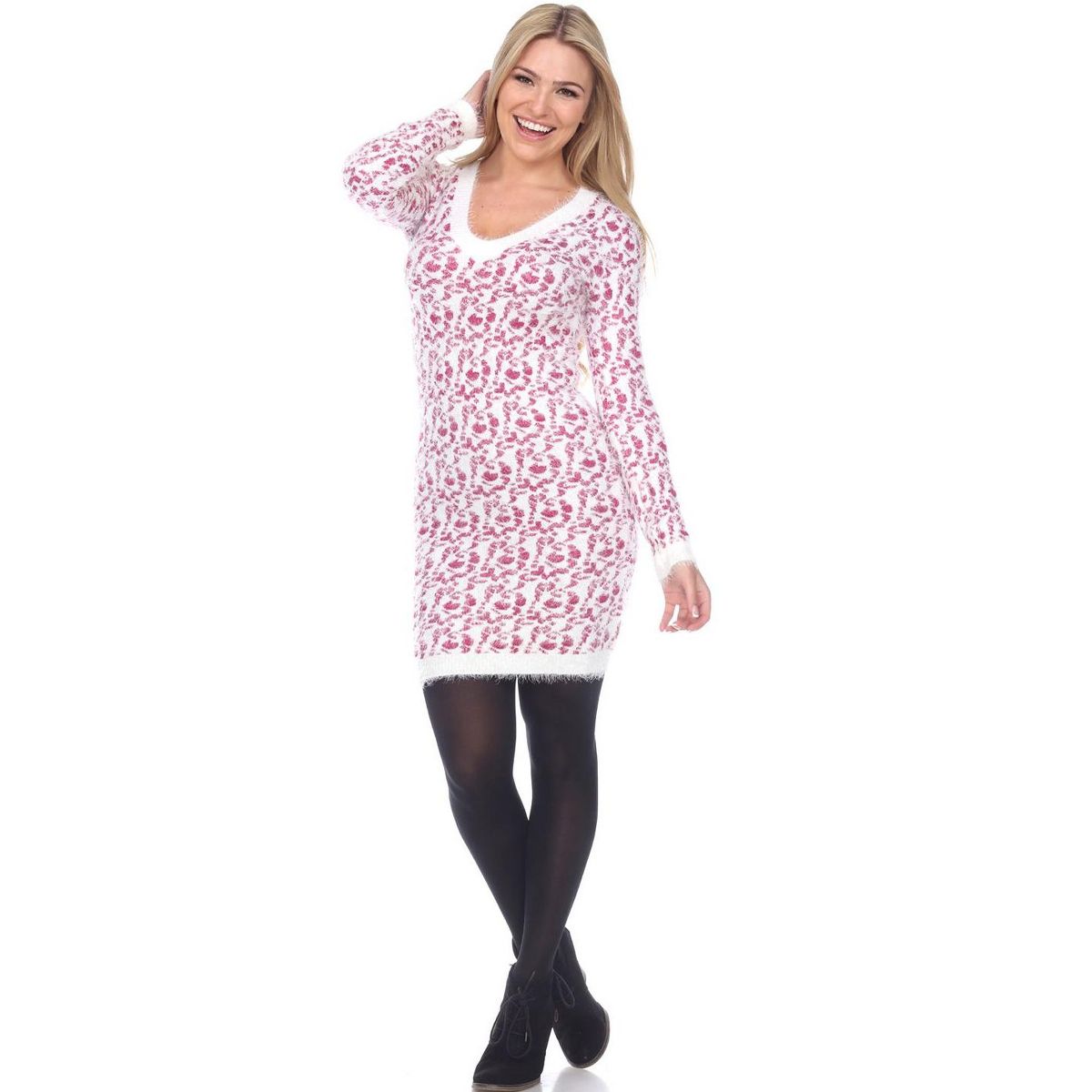 Women's Angora Leopard Print Sweater Dress - White Mark - thumbnail 9