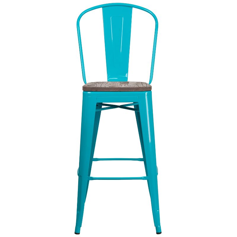 Flash Furniture 30" High Metal Barstool with Back and Wood Seat, 5 of 7