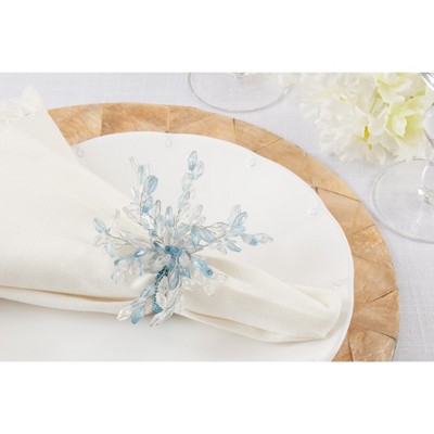 Blue and Clear Beaded Flower Napkin Rings Set of 4