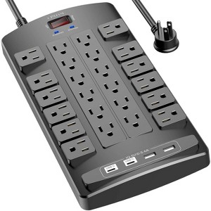 MaseiKar Surge Protector Power Strip - 6Ft Flat Plug Heavy Duty Extension Cord with 24 Outlets and 4 USB Ports(2 USB-C Ports), 1875W/15A, 4100J - 1 of 4