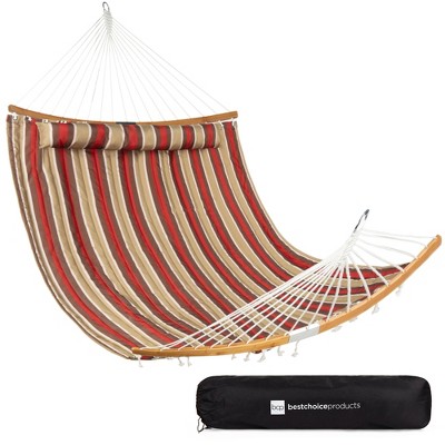 Best Choice Products 2-Person Portable Quilted Hammock w/ Curved Bamboo Spreader Bar, Pillow, Carry Bag