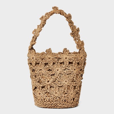 Straw Mini Floral Bucket Bag - A New Day™ Beige