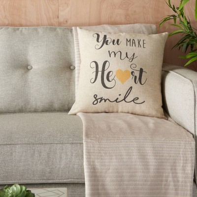 18"x18" Home Make My Heart Smile Throw Pillow Natural - Kathy Ireland Home