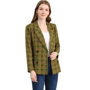 INSPIRE CHIC Women's Casual Fit Notched Lapel Double Breasted Plaid Formal Blazer - 1 of 4
