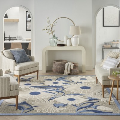 Aloha Daisy Blue/Grey Floral 9' x 12' Easy-Care Outdoor Rug