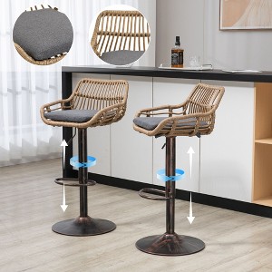 CAVINAS Rattan Bar Stools Set of 2, Height Adjustable Linen Upholstered Swivel Counter Height Bar Stool Chair with Footrest for Dining Room - 1 of 4