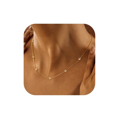 Turandoss Gold Cubic Zirconia Choker Necklace for Women - Dainty Gold Charm Necklaces Non Tarnish, Wedding Prom Bridesmaids Jewelry Gifts, 15+2.5In