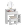 RISOKEYS White Vanity Desk with Drawer & 360° Rotating Mirror, Makeup Vanity Table with Storage Chair and Side Cabinet with Waveform Glass Doors - 4 of 4