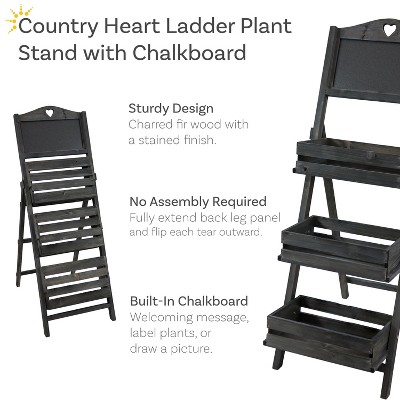 Black Fir Wood 3-Tier Ladder Plant Stand with Chalkboard
