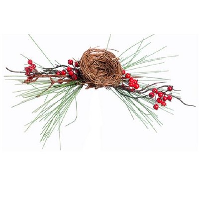 Allstate 16" Artificial Pine and Berries Bird's Nest Clip-On Christmas Ornament - Red/Green