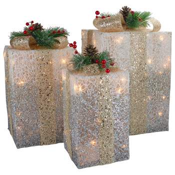 Northlight Set of 3 Silver Mesh Glittered Gift Boxes Outdoor Decorations
