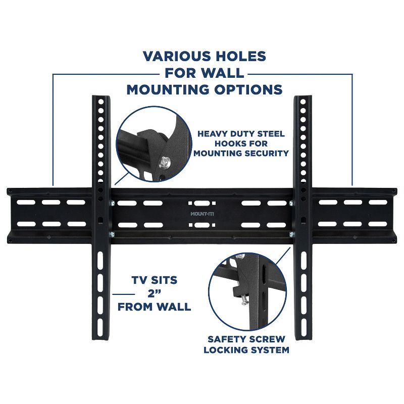 Mount-It! TV Wall Mount Bracket, Tilting 2" Low Profile Design Fits Large Flat Screen TVs 37 - 70 Inch, VESA 600x400mm, 77 Lbs Capacity, 5 of 9