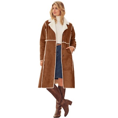 Jessica London Women's Plus Size Faux Shearling Midi Coat