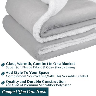 Light Gray Reversible Sherpa Fleece Throw Blanket