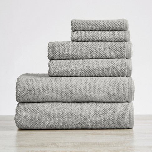 Great Bay Home 100% Cotton Textured 6 Pack Hand Towel Set Dark Grey