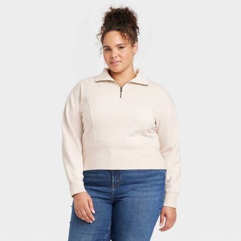 Women s Cropped Quarter Zip Sweatshirt Universal Thread Oatmeal 4X